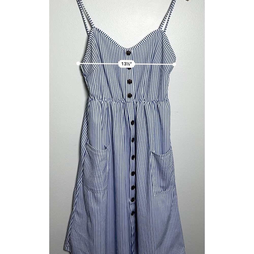 Womens Blue White Striped Button Front Midi Sundress Pockets Smocked Back XL - Picture 4 of 10